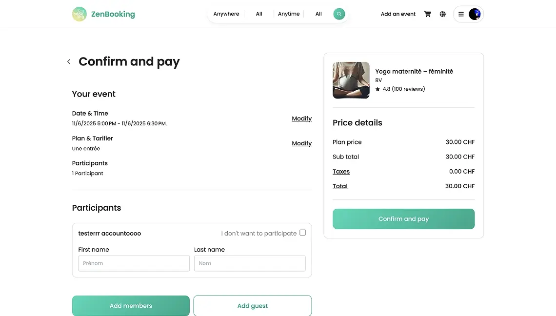 ZenBooking screen