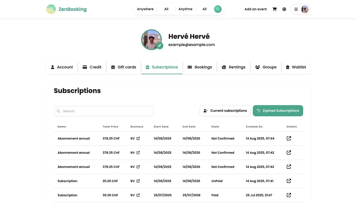 ZenBooking screen