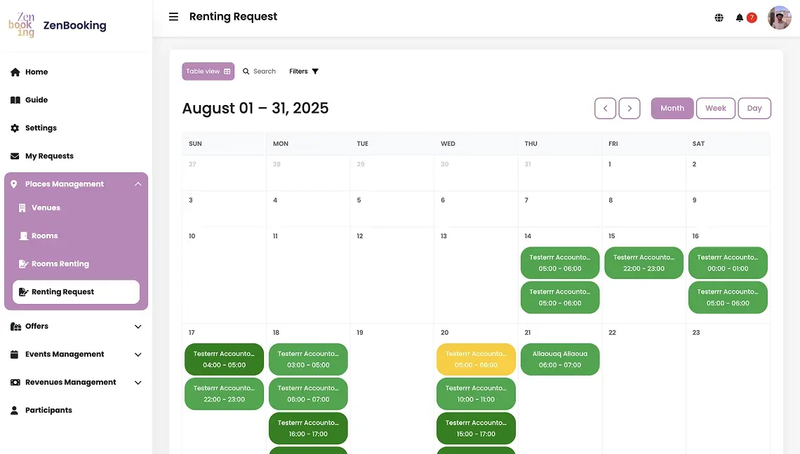 ZenBooking screen