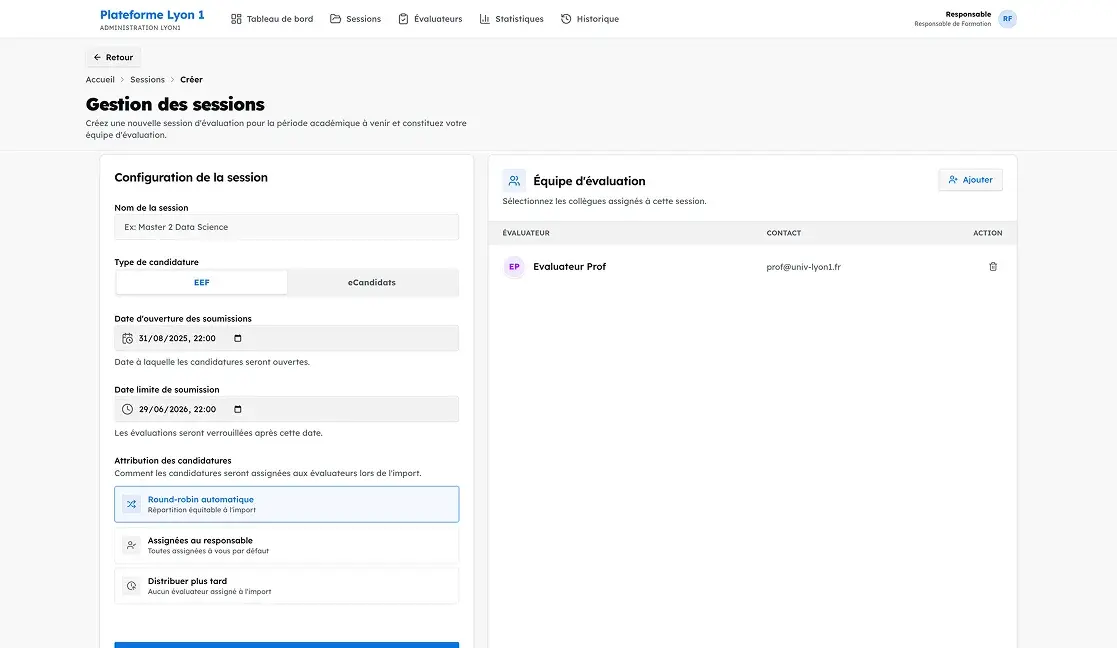Lyon1 Candidatures screen