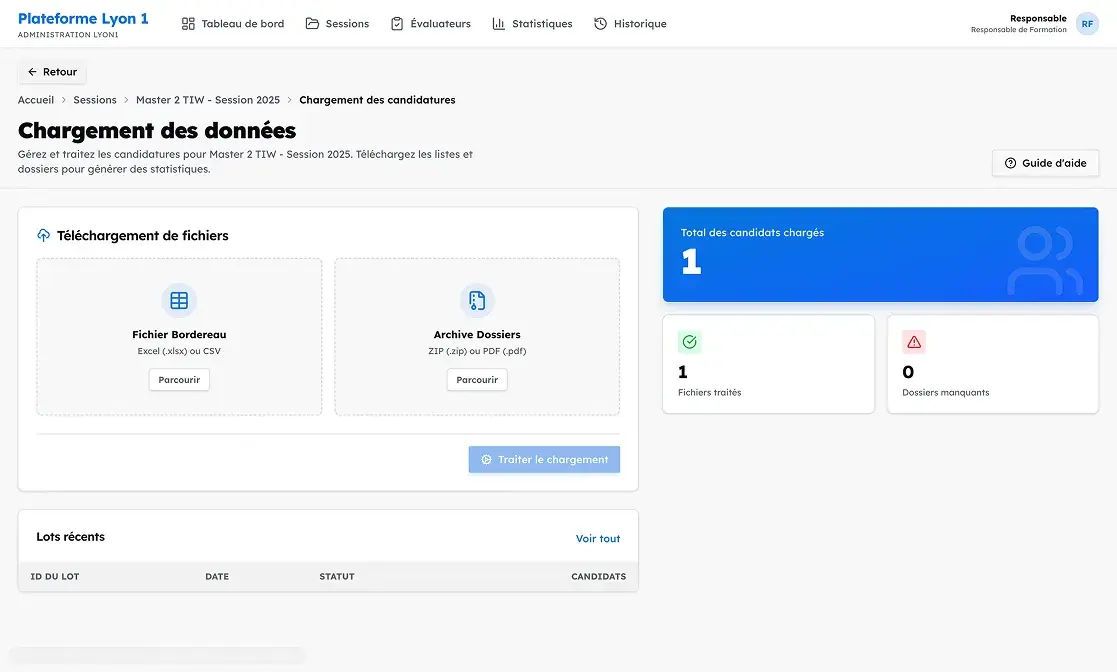 Lyon1 Candidatures screen